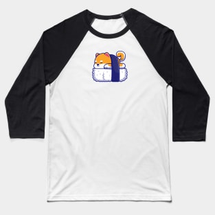 Cute Shiba Inu Dog Sushi Cartoon Illustration Baseball T-Shirt